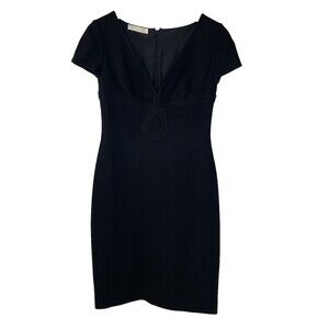 Valentino Black Dress Size 4 V-Neck Cap Sleeve Empire Waist Cocktail Crepe LBD